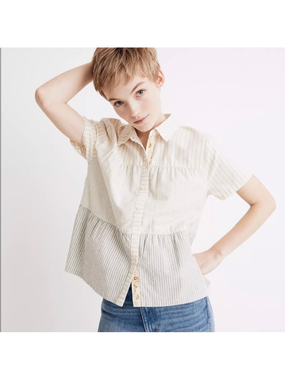 Madewell x The New Denim Project® Stripe-Mix Seamed Button-Down Shirt